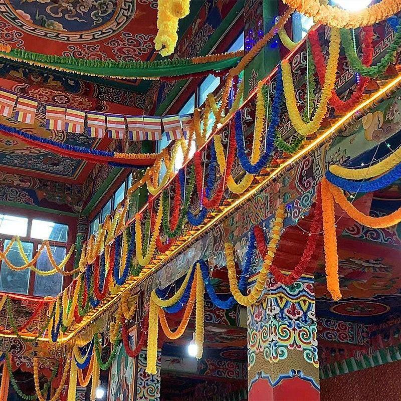 大殿庙宇寺等背景墙壁装饰仿真手工布艺花串假花绢花布艺贡奉花环