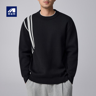 最新款墨麦客男装条纹撞色针织衫男圆领宽松男士毛衣21835