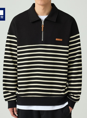 墨麦客撞色条纹拼接卫衣男2025春季款时尚拉链翻领男士卫衣55451