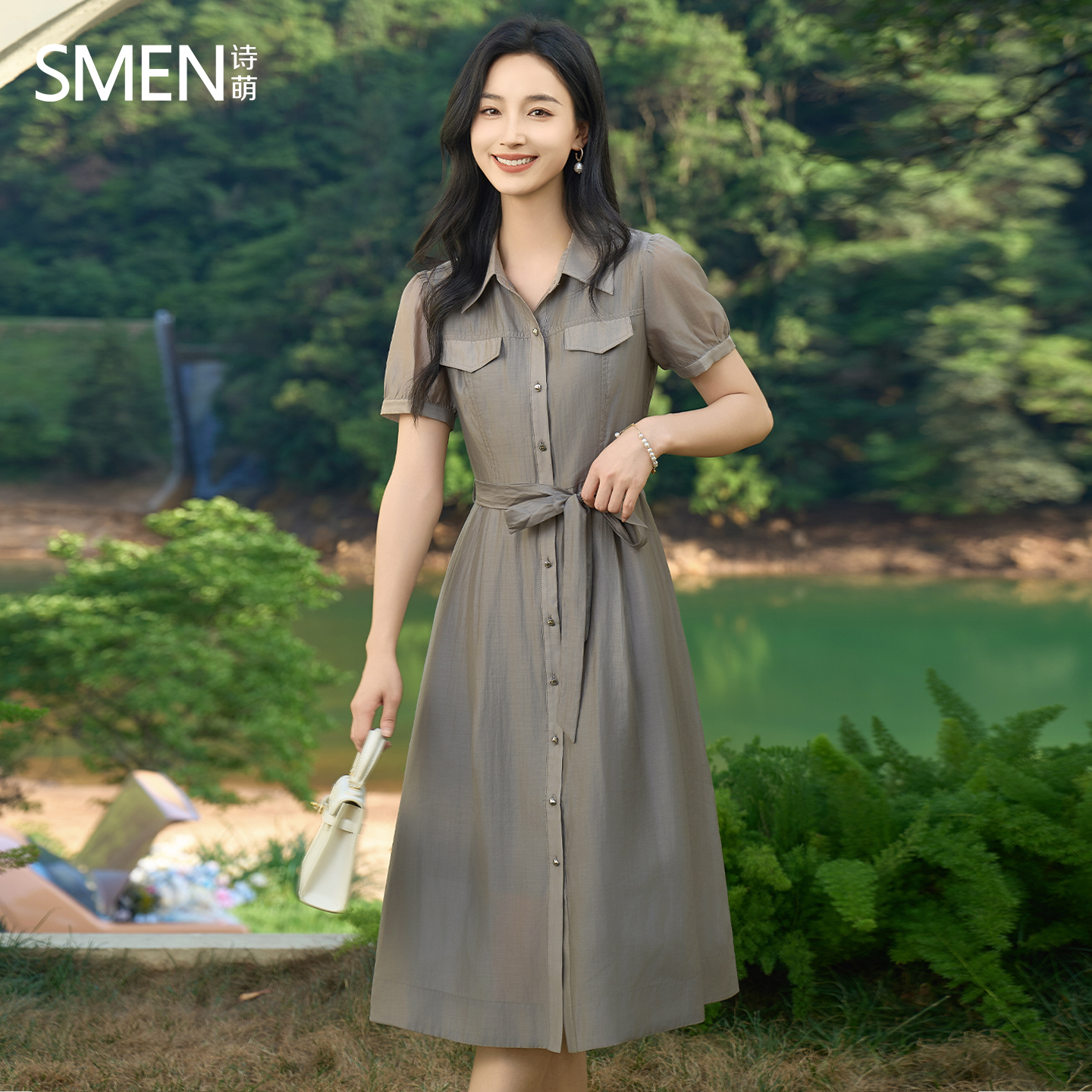 Smen诗萌法式气质衬衫连衣裙