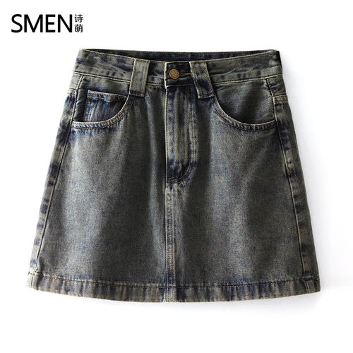 Smen诗萌美式复古牛仔半身裙
