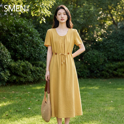 SMEN诗萌夏季收腰显瘦A字连衣裙