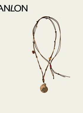 自然论棕色皮绳编织天然石腰链