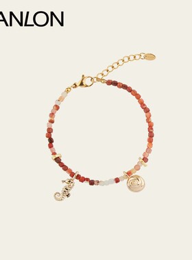 自然论深海系列红色天然石手链南红玛瑙海马海螺吊坠原创设计