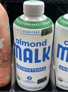 代购美国进口 MALK有机无糖杏仁奶 828毫升 不添加糖