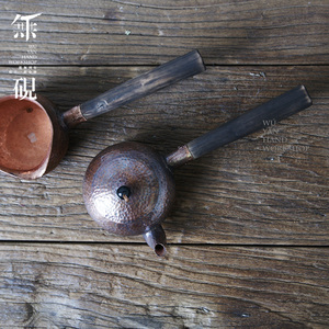 无砚 仿古纯手工铜壶紫铜茶壶加厚侧把烧水壶 非日本 锤目纹