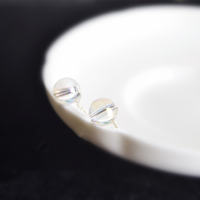 畔手工天然白水晶纯银小耳钉文艺