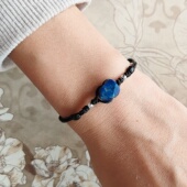 北麓 原创天然切面青金石编织文艺百搭复古气质男女黑蜡手绳个性