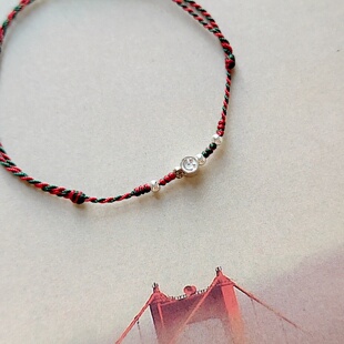 笑靥 原创925银迷你笑脸细小红绿撞色编织日韩简约女学生百搭手绳