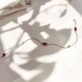 脂红 天然石榴石酒红ins生日原创925银简约文艺显白细小女手脚链
