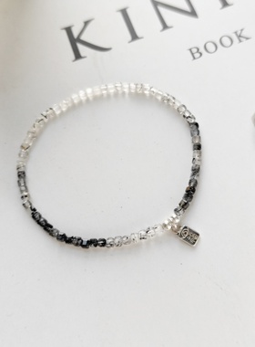 水墨渐变黑发晶方糖小手串