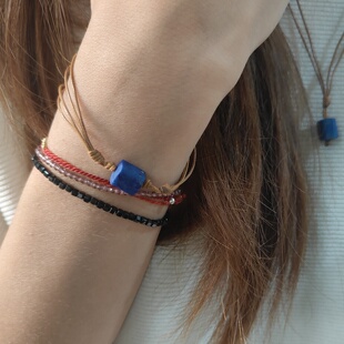 渊海 原创天然青金石磨砂简约文艺百搭男女编织克莱因蓝手绳项链