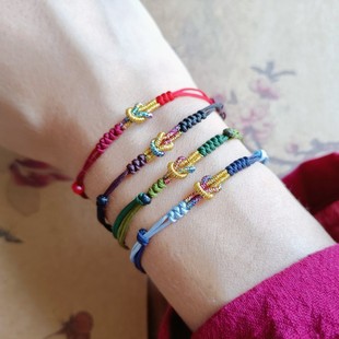 同心结 复古原创编织手作金亮文艺手绳红绿蓝黑男女气质民族国风