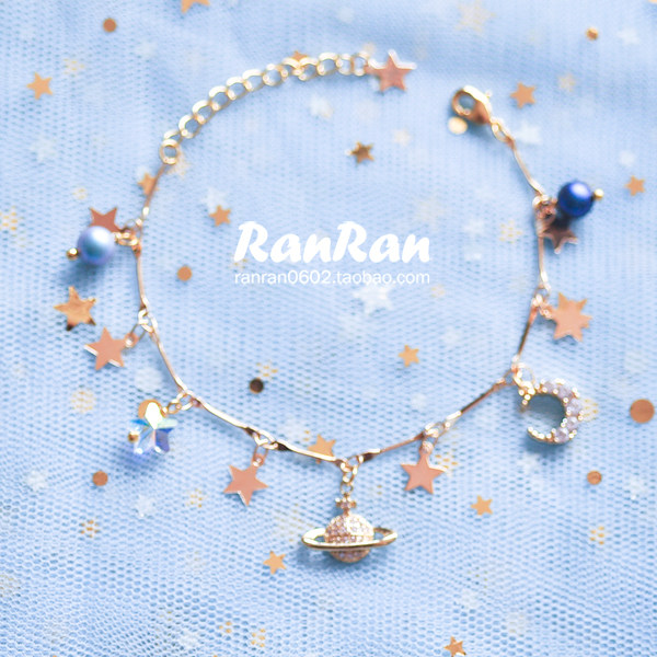 RanRan手工 锆石土星月亮星星珍珠水晶宇宙星球手链女气质百搭