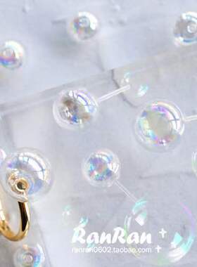 RanRan手工 趣味可爱幻彩玻璃球肥皂泡泡气泡树脂耳钉耳夹耳骨夹