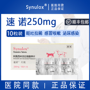 辉瑞速诺250mg狗狗感冒消炎药猫咪鼻支咳嗽阿莫西林克拉维酸钾片