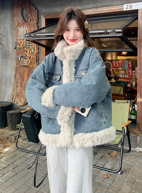 羊羔毛牛仔外套女冬季棉服