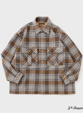 日本代购 J.S.Homestead  羊毛混纺格纹军事衬衫 1620