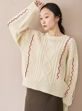 东京胖黄瓜日本代购 coen 女款 绞花套头针织衫 0009