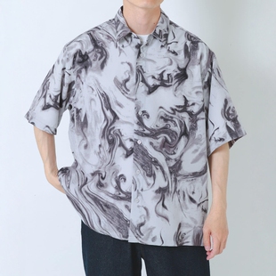 东京胖黄瓜日本代购 ITEMS 大理石纹短袖衬衫 IT26230-1032012