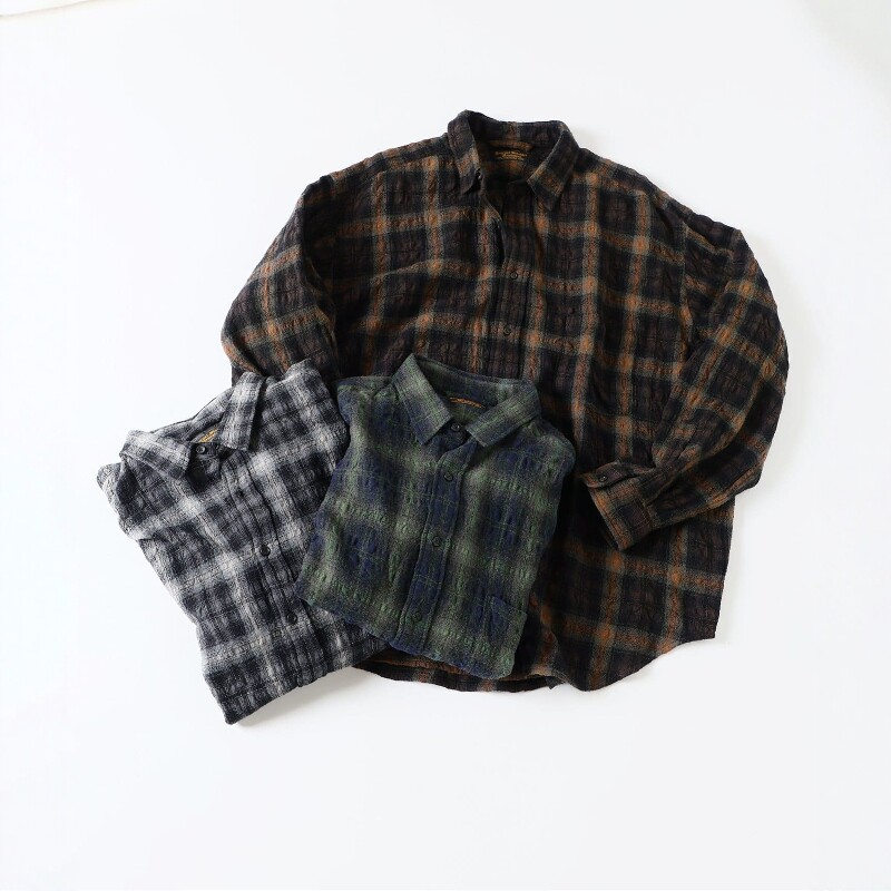 东京胖黄瓜日本代购 J.S.Homestead 羊毛混纺格纹长袖衬衫 6020