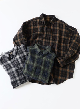 东京胖黄瓜日本代购 J.S.Homestead 羊毛混纺格纹长袖衬衫 6020