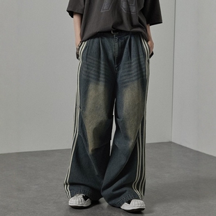 东京胖黄瓜日本代购 Alfred Alex 复古处理边条纹牛仔裤 AApt1485