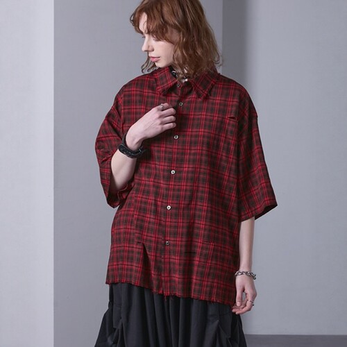 东京胖黄瓜日本代购 EMMA CLOTHES 格纹流苏短袖衬衫 EMsh1788