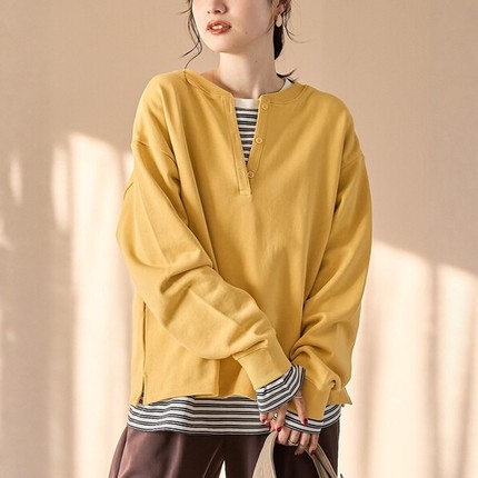 东京胖黄瓜日本代购 coen 女款 亨利领层次T恤 0032