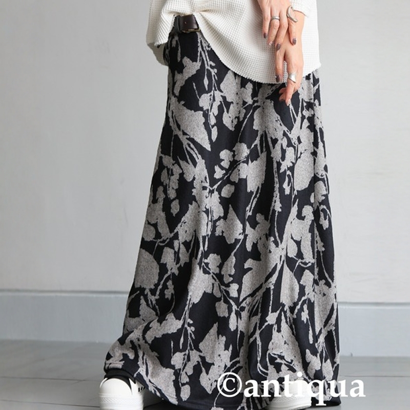 日本代购 antiqua 花卉拉绒喇叭半身裙 PA-03816