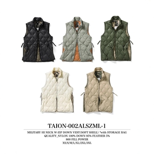 日本代购 TAION 男女款 军事高领双拉链羽绒马甲 002ALSZML-1