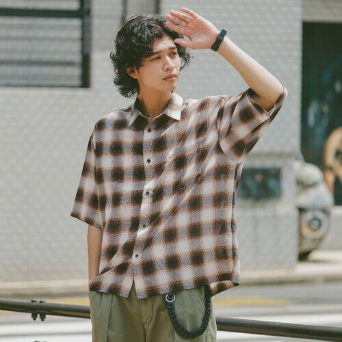 【7折】日本代购 RAGEBLUE 格纹短袖衬衫 575302