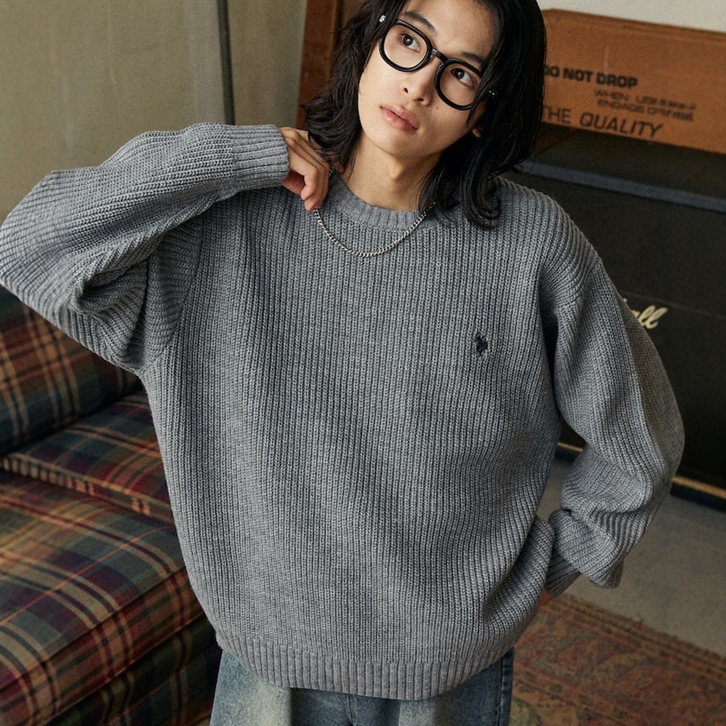 【VIP限时72折】U.S. POLO ASSN. 刺绣罗纹宽松针织衫 男女款0006