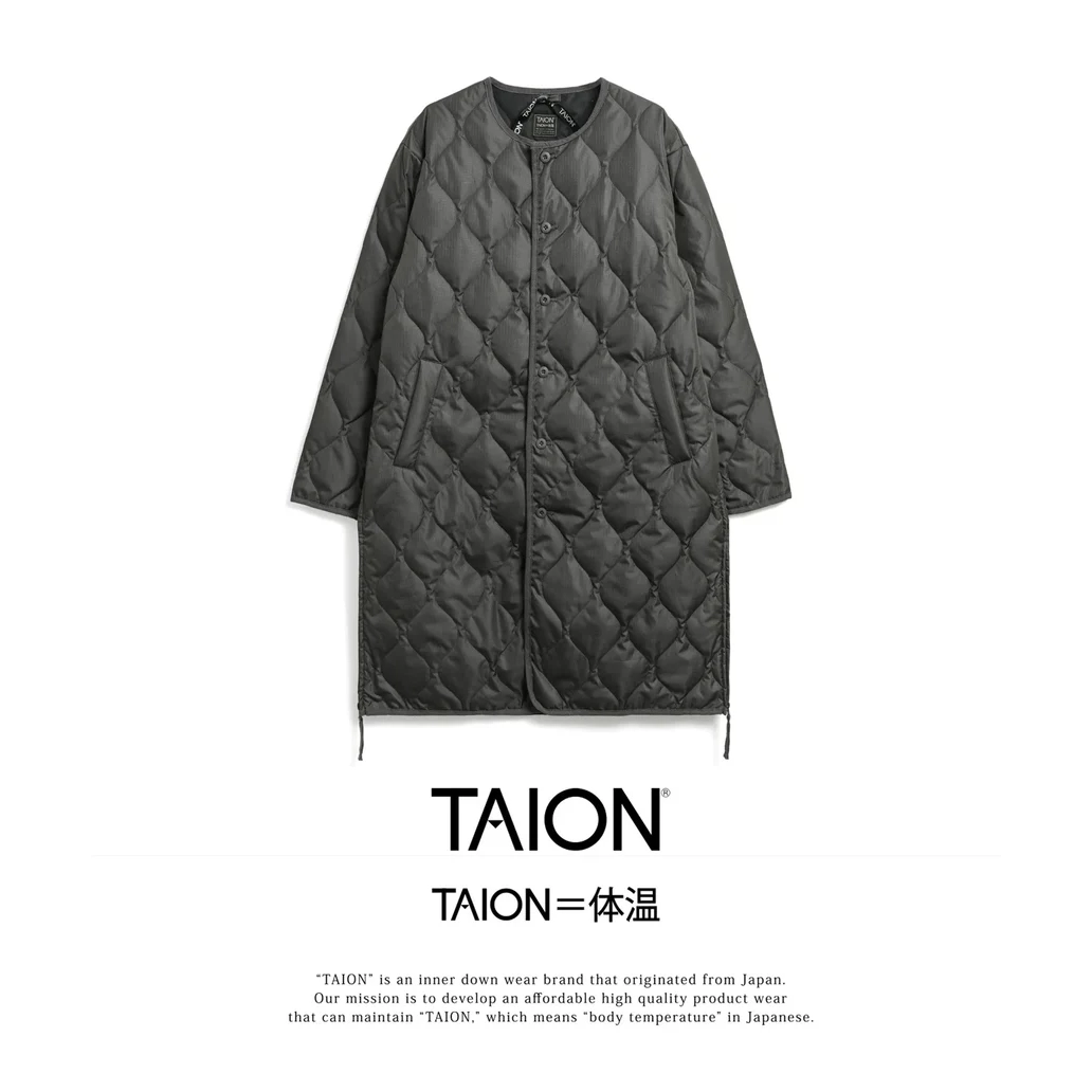 TAION聚酯侧拉链绗缝长款羽绒服