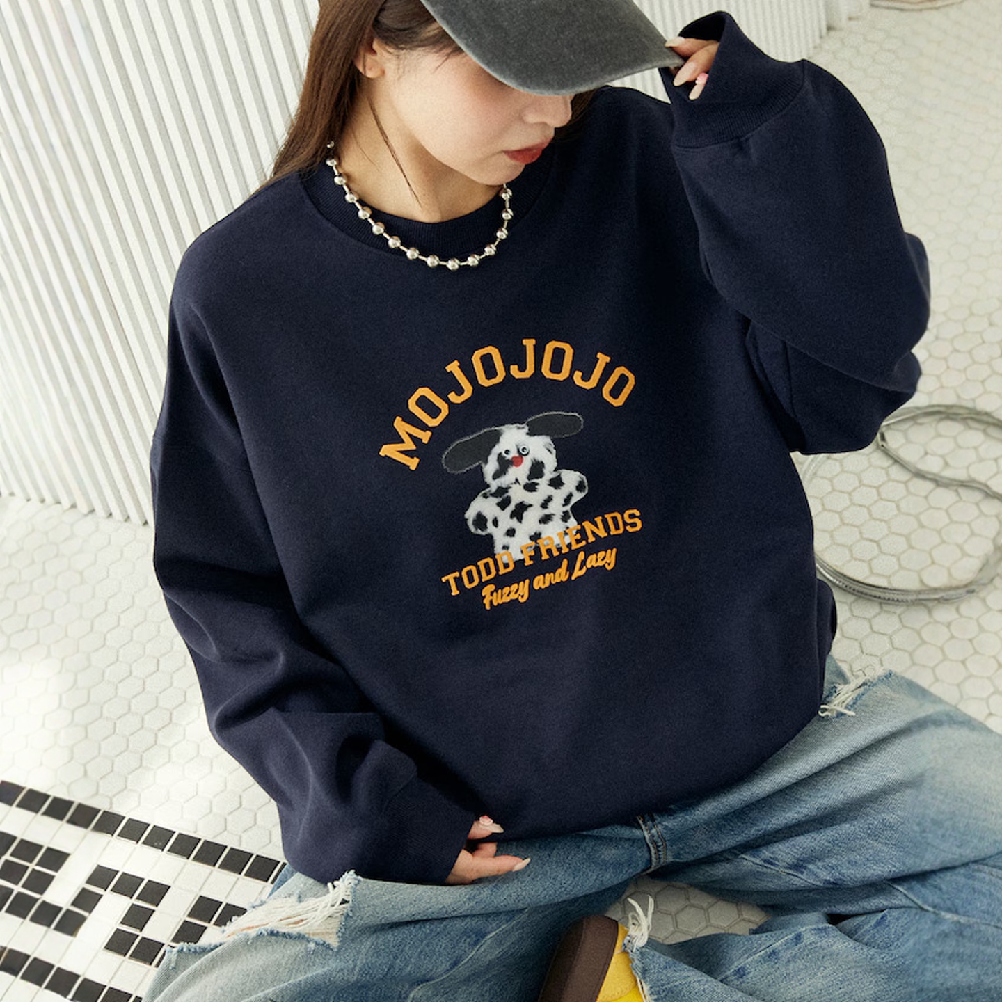 25秋冬 mojojojo x PUBLUX 印花宽松圆领卫衣 女款 0531