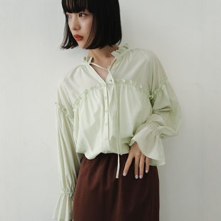 EMMEL 衬衫 REFINES 褶皱长袖 0020 女款 东京胖黄瓜日本代购