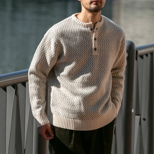 6折 RAA7 日本代购 亨利领羊毛鸟眼针织衫 12M105 ROSSO