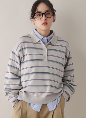 东京胖黄瓜日本代购 RAGEBLUE 女款 长袖条纹POLO衫 646225