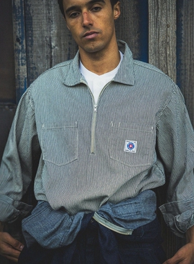 日本代购 POST OVERALLS 日本制 半拉链衬衫 1734