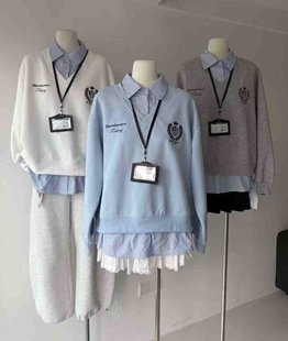 乖一点2026春新款女装假两件卫衣女宽松显瘦百搭上衣学院风卫衣