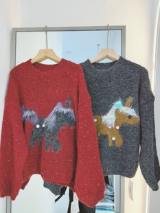 乖一点2025冬新款女装灰色毛衣女宽松圆领毛衣套头打底衫