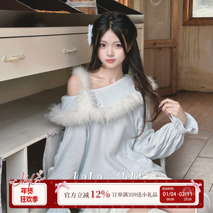 啦啦酱 雪愿 原创设计甜美慵懒秋冬宽松露肩针织上衣蛋糕裙套装秋