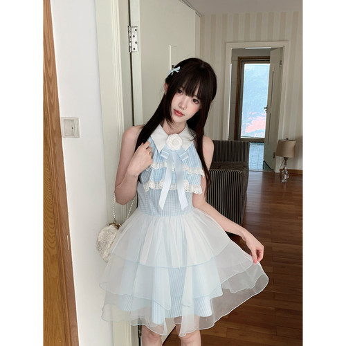 啦啦酱 浮梦之镜 海盐少女挂脖连衣裙山茶花蝴蝶结网纱蛋糕公主裙