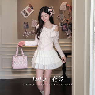 显瘦内搭短款 啦啦酱 针织衫 原创设计甜美露肩修身 甜妹上衣秋 花铃