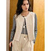 HeyDress民族风马甲女春季 上衣 宽松叠穿背心马夹拼接蕾丝抽绳短款