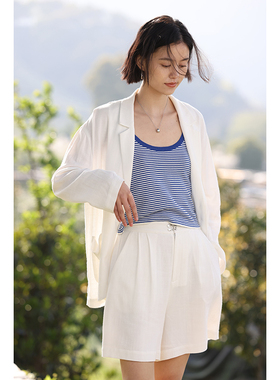 【4.9】白色亚麻西装外套女夏季法式慵懒感防晒衫休闲薄西服上衣