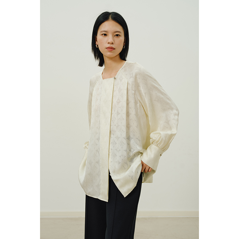 HeyDress新中式衬衫女春季宽松显瘦设计感衬衣灯笼袖方领气质上衣