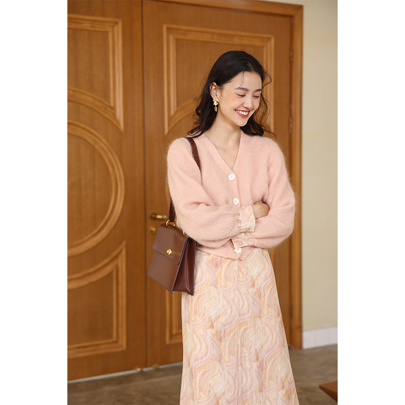 HeyDress灯笼袖马海毛针织开衫