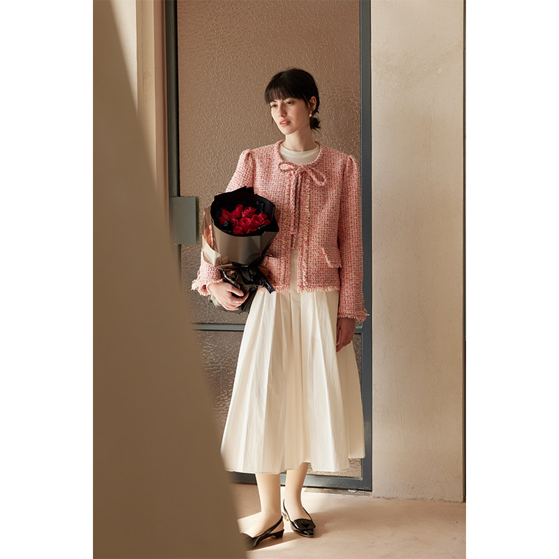 HeyDress粉色花纱小香风外套女秋季法式复古蝴蝶结系带羊毛短上衣,女装/女士精品,短外套,淘宝优惠券,粉丝福利购,淘宝优惠卷