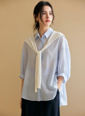 HeyDress法式天丝条纹衬衫女春夏可拆卸披肩宽松衬衣慵懒风上衣